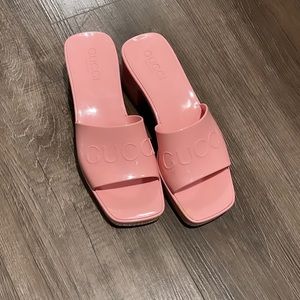 Pink Gucci Rubber Slides
